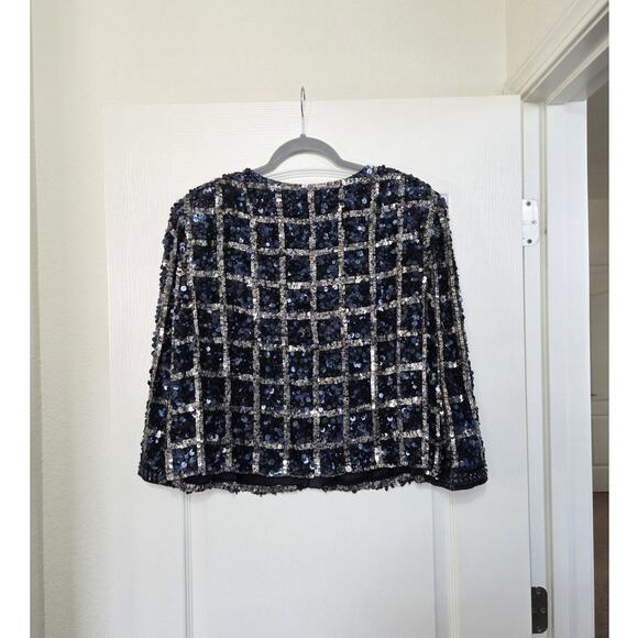 St. John Hand Beading Silk Sequin Rhinestone Navy Formal Evening Jacket, Large - Picture 9 of 14